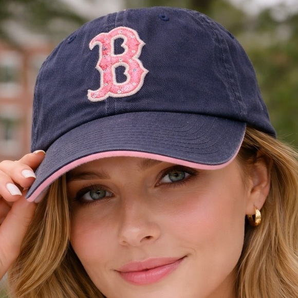 MLB Accessories - Boston Red Sox Pink Logo Rhinestone Hat Women’s Adjustable Baseball Cap Y2K MLB